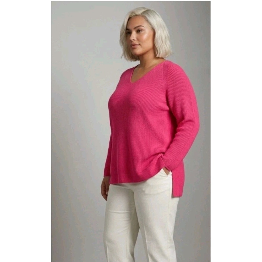 MARINA RINALDI SPORT Fuschia V-Neck  Long Sleeve Sweater Large (18-20) $395 New
